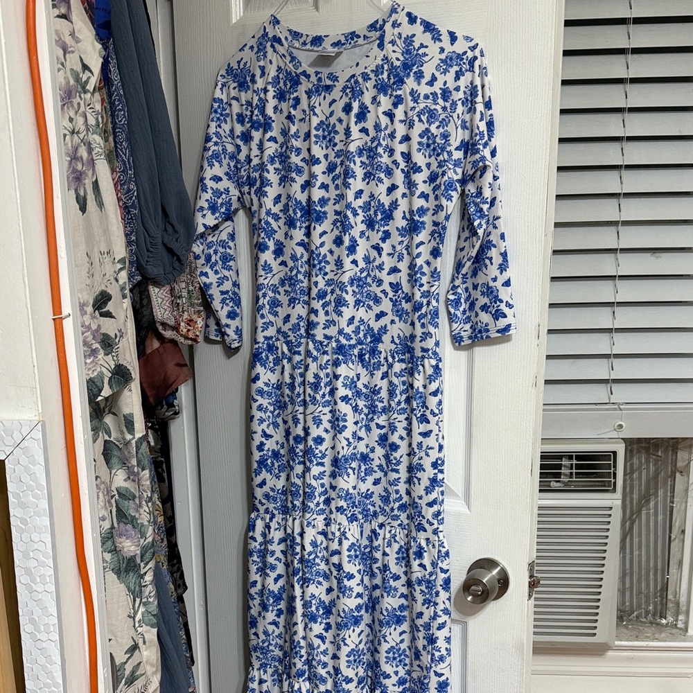 Undercover White Maxi Dress with Blue Floral Print